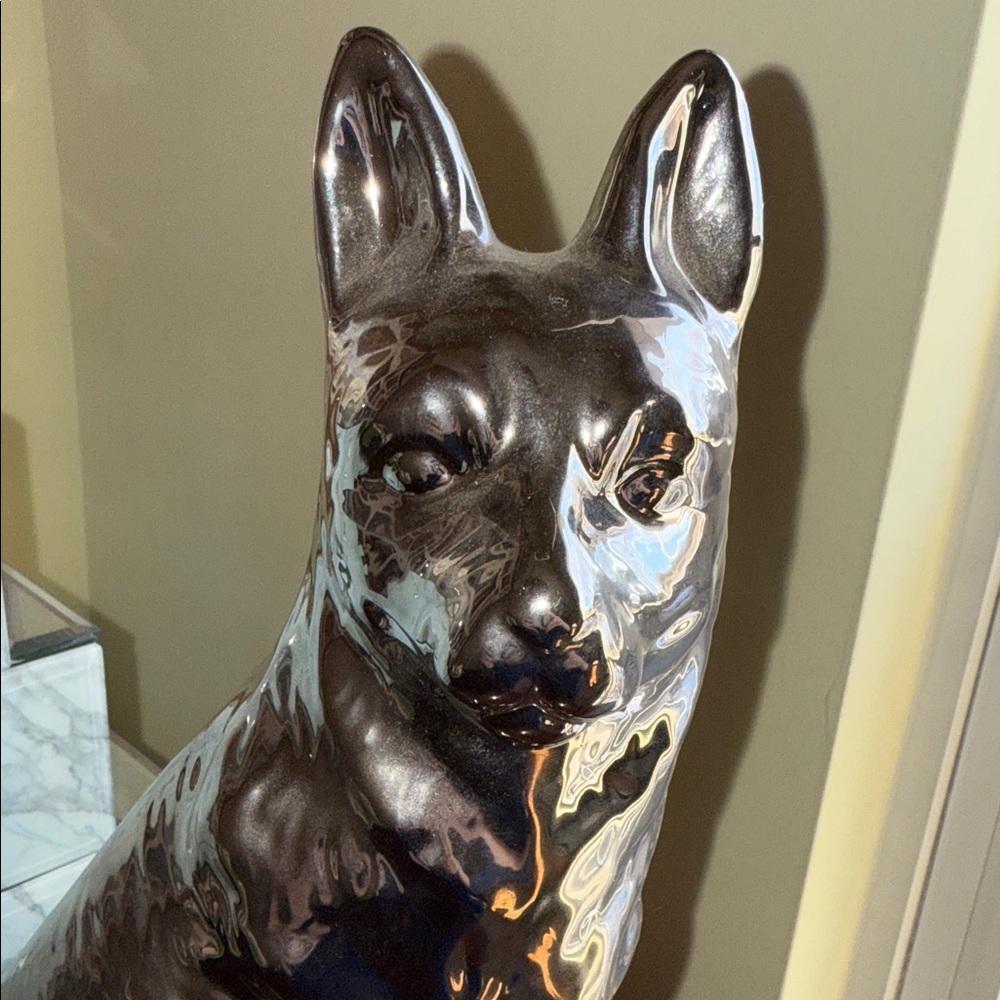 Elegant Silver Tone 11 inch Ceramic Dog Sculpture - Picture 2 of 11